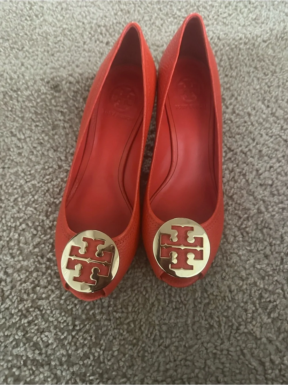 Tory Burch Orange Leather Logo Ballet Flats